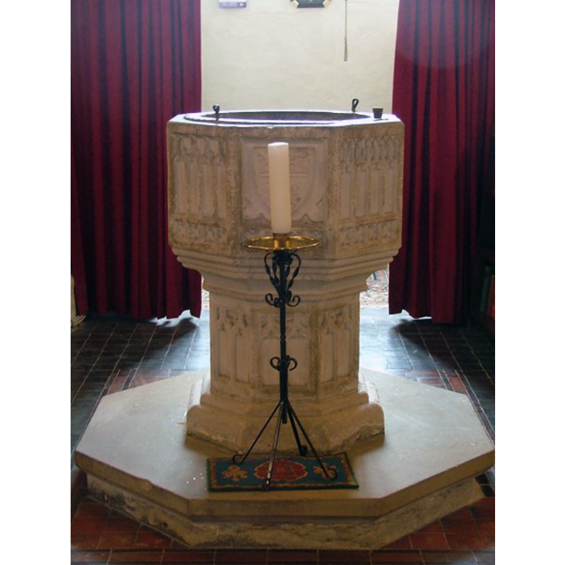 the lead lining of the inner basin, and the staples in the rim are visible here