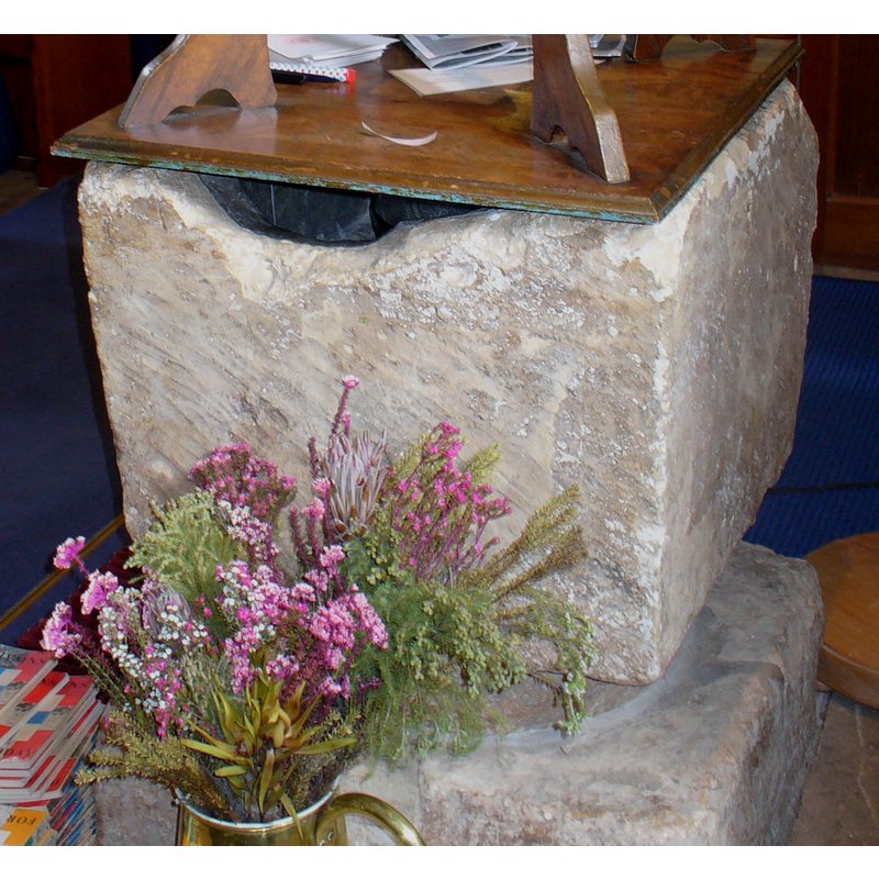 showing the damage to the rim, with a partial view of the new lining of the inner basin