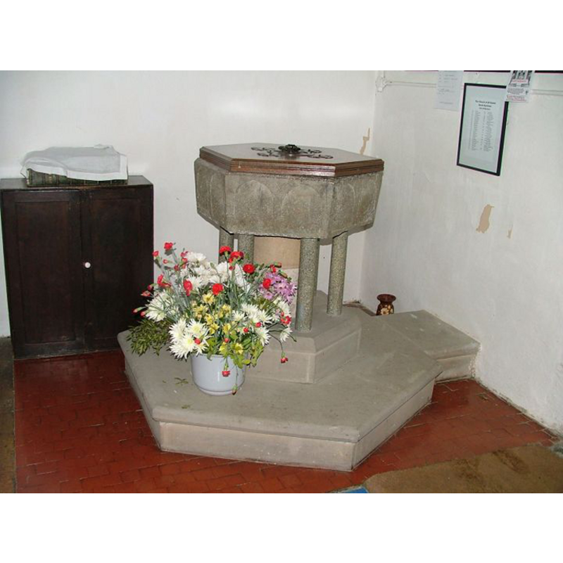 only the basin is original; the base and plinth are modern [cf. Font notes]