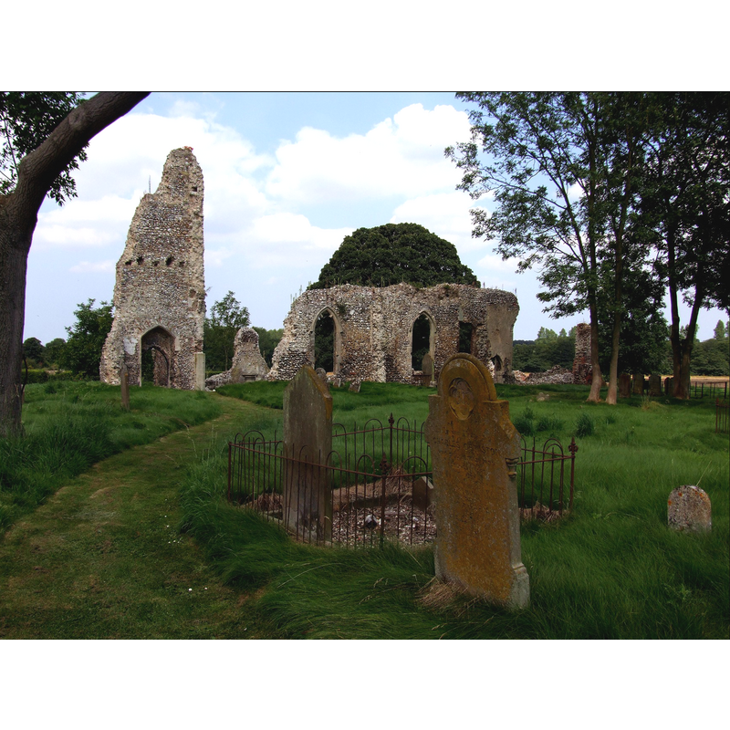 the ruins of the church seen from the churchyard; at the left (west) the remains of the tower