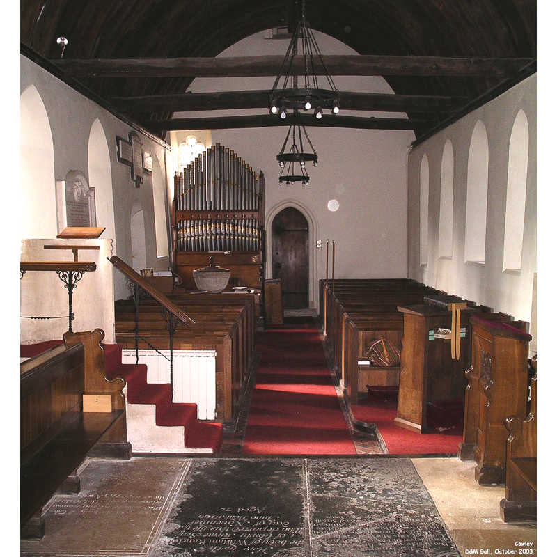 the font and cover are located at the west end, south side, between the organ and the last pews of the south row