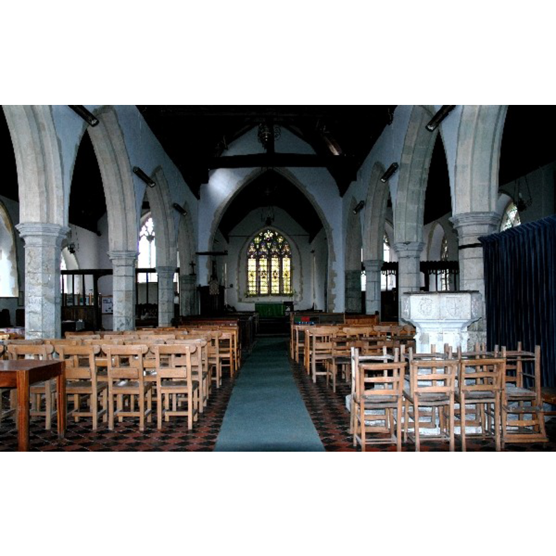 the font in the foreground, south (right) side of the nave