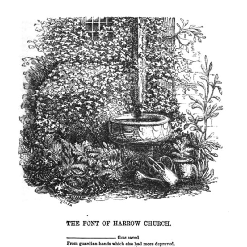 the font serving as rainwater trough, as found by Hone ca. 1827