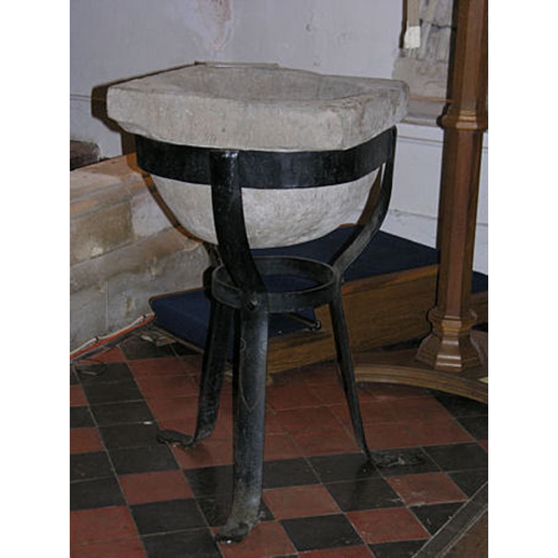 the old basin mounted on a modern metal base