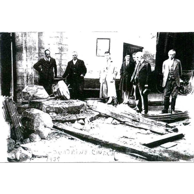 the font after the church was hit by lightning in July 1939