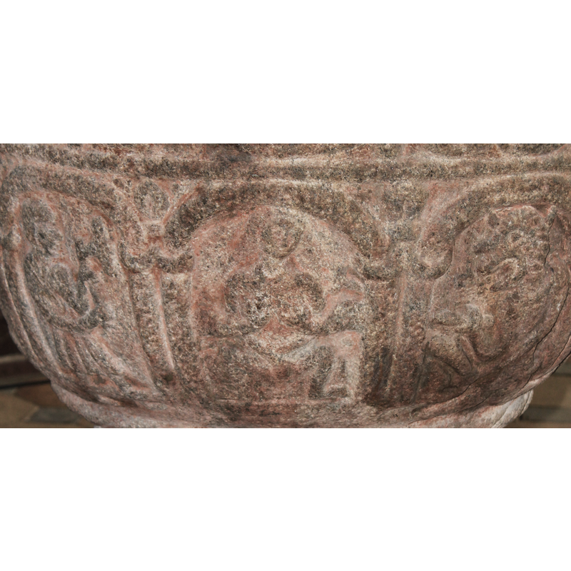 three arches that may be forming a scene: ax-man, Luxuria (?) or Sheila-na-Gig (?) and devil