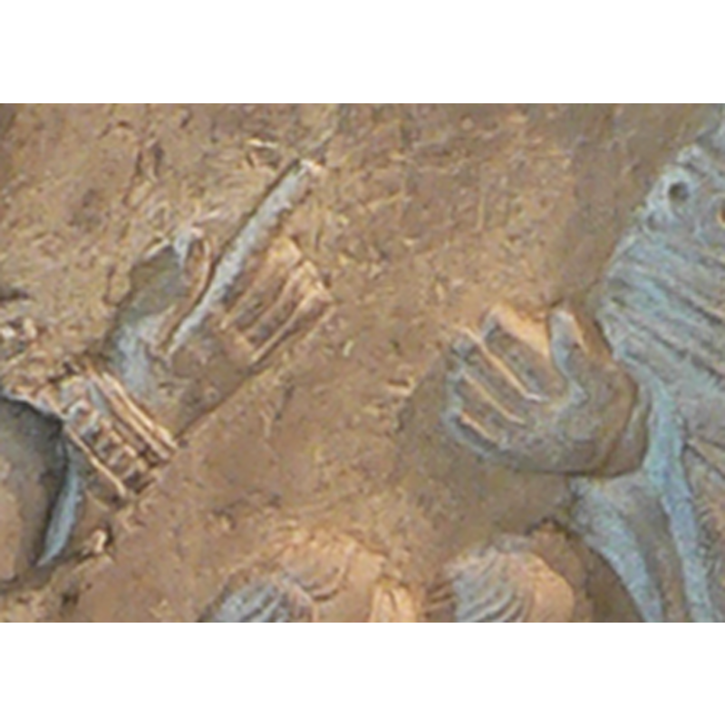 the hands in the scene on the broken side