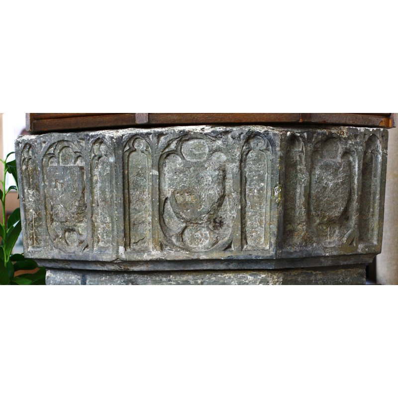 a pair on each side of the basin, one on each side of the shield panel; similar to the ones on the stem of the base
