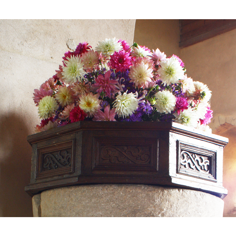Recycled from a 17th-century pulpit sounding board [cf. FontNotes].