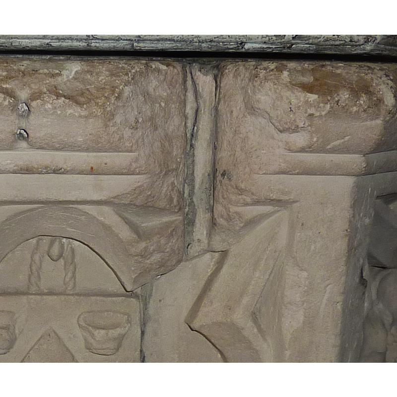 Visible damage on basin is from where the hinge of the old cover was located.