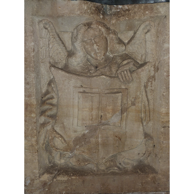 one of four such angels, alternating with the symbols of the Evangelists on the sides of the basin; this is on the east side