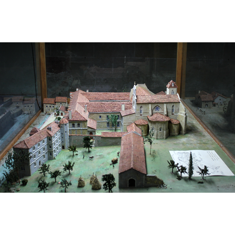maquette of the abbey; located near the baptismal font