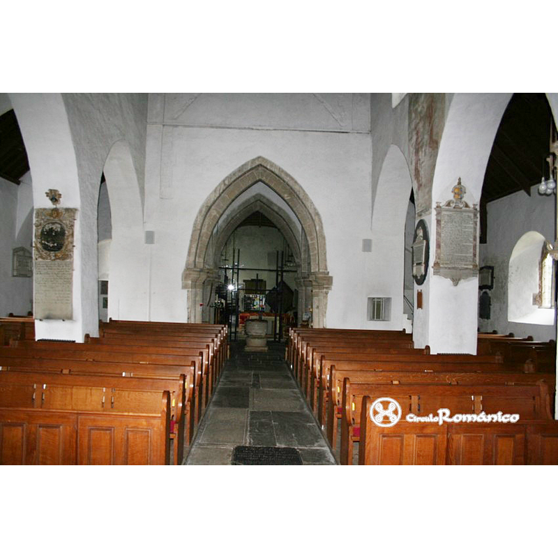 with the font at the far end of the nave