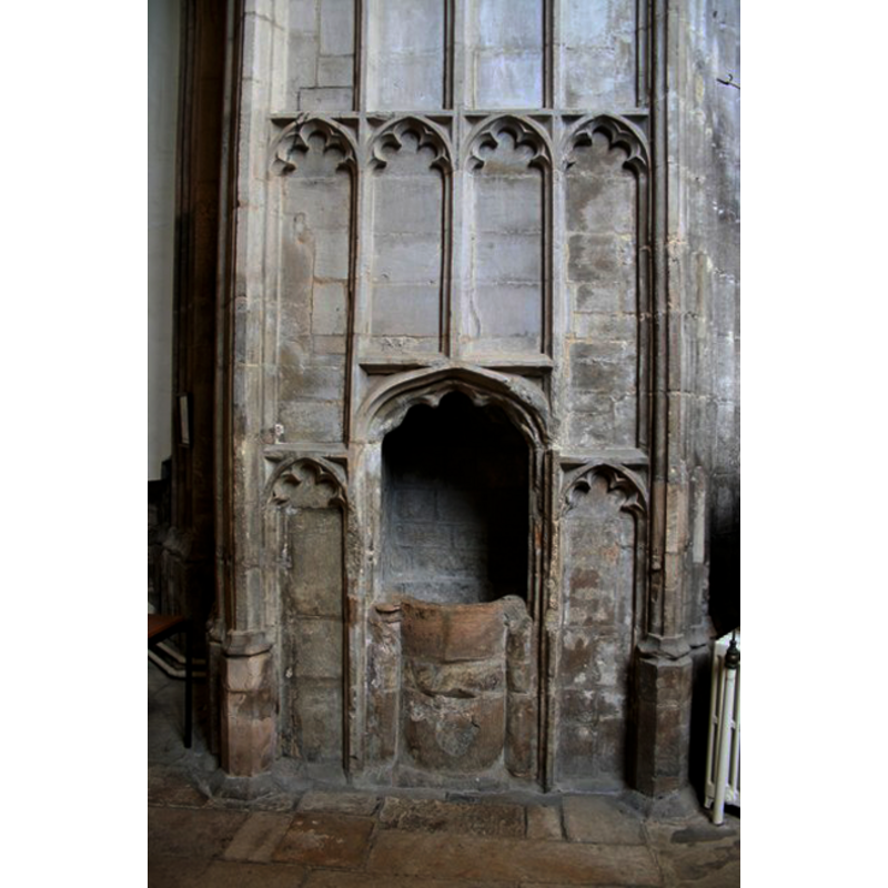 the medieval font or stoup built into a Perpendicular setting [cf. FontNotes]