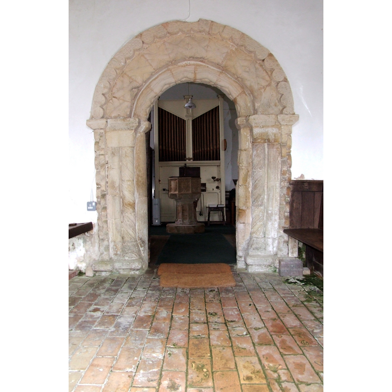 the font seen through the open south door in 2008