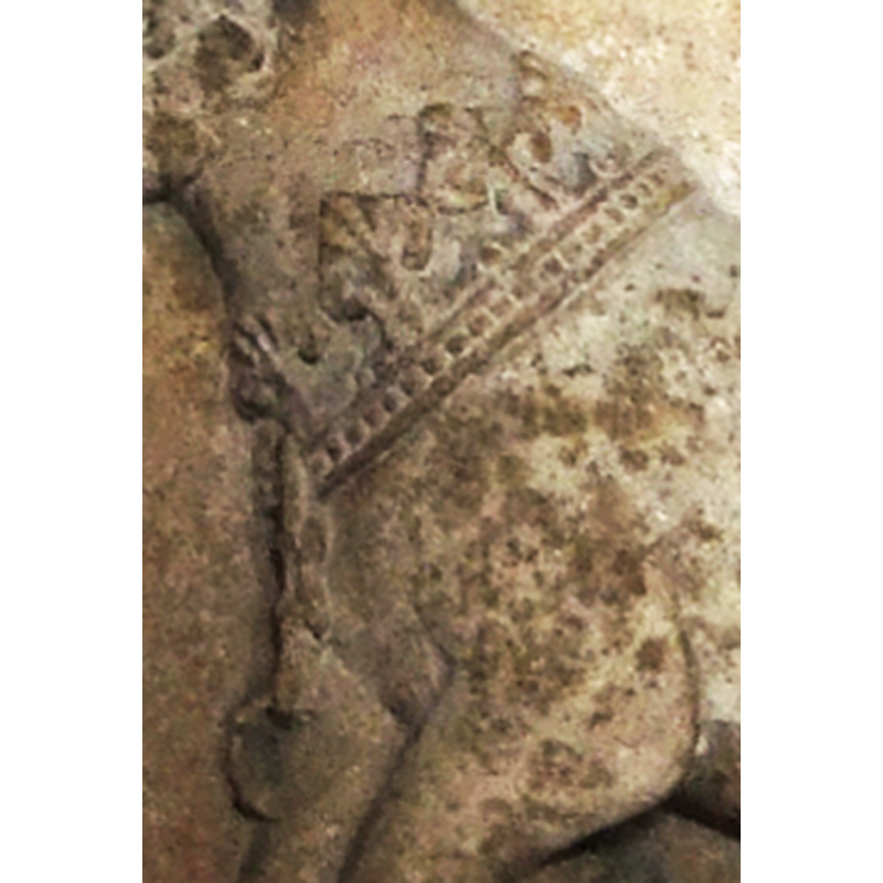 close-up view of one of the crowns worn by the stags on the basin [cf. FontNotes]