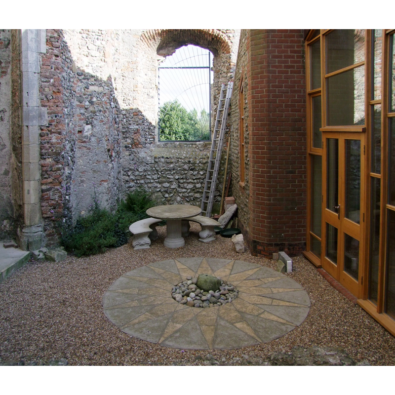 the former west end of the nave, with the suspected location of the font [cf. FontNotes]