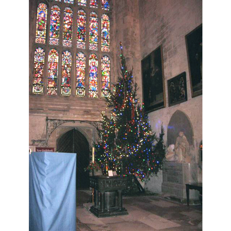 the modern replica of the medieval font in the context of the west end of the nave; to the right of the font is Shelley's monument: "the work of sculptor Henry Weekes shows Shelley's wife Mary Wollstonecraft Shelley [...] mourning over the body of her husband who drowned off the coast of Italy in 1822" [source: www.christchurchpriory.org [accessed 25 March 2012]]