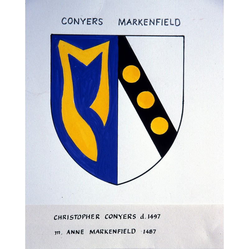 "3. Conyers, impaling a coat, which is perhaps intended for Scrope and Tiptoft" [cf. FontNotes]
