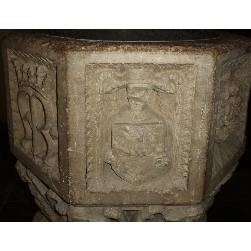 on the east side of the basin; unlike the previous shield, this one had an emblem on it, but it has been crudely hacked off and is no longer identifiable