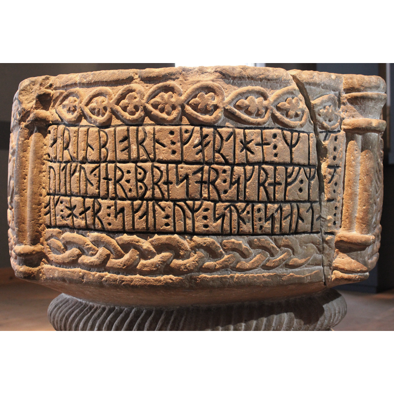one English version: "Arinbjörn made me. Vidkunn the priest wrote me. And here I shall stand for a while" [cf. Inscription notes]