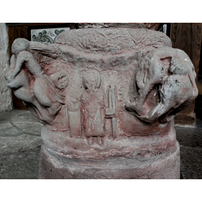 orientation is approximate -- Samson fighting the lion (?) on the left; Moses (?) in the centre; zoomachia on the right