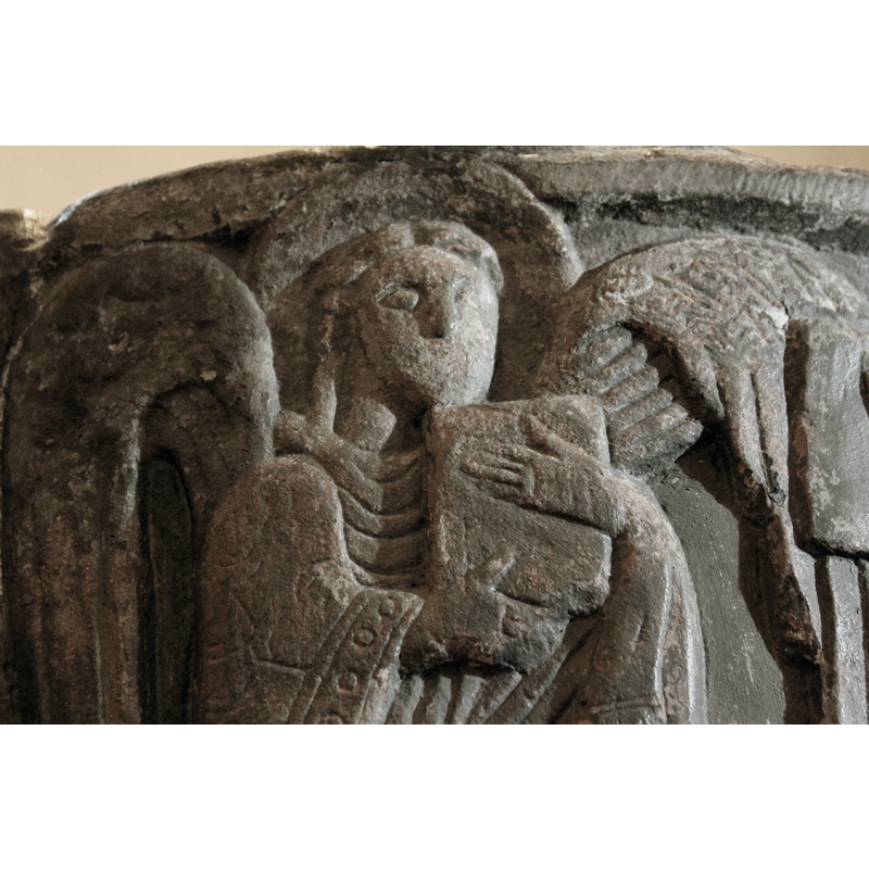 the angel's halo has no inscription; the inscription for Matthew is wrongly carved inside the halo of Luke's ox