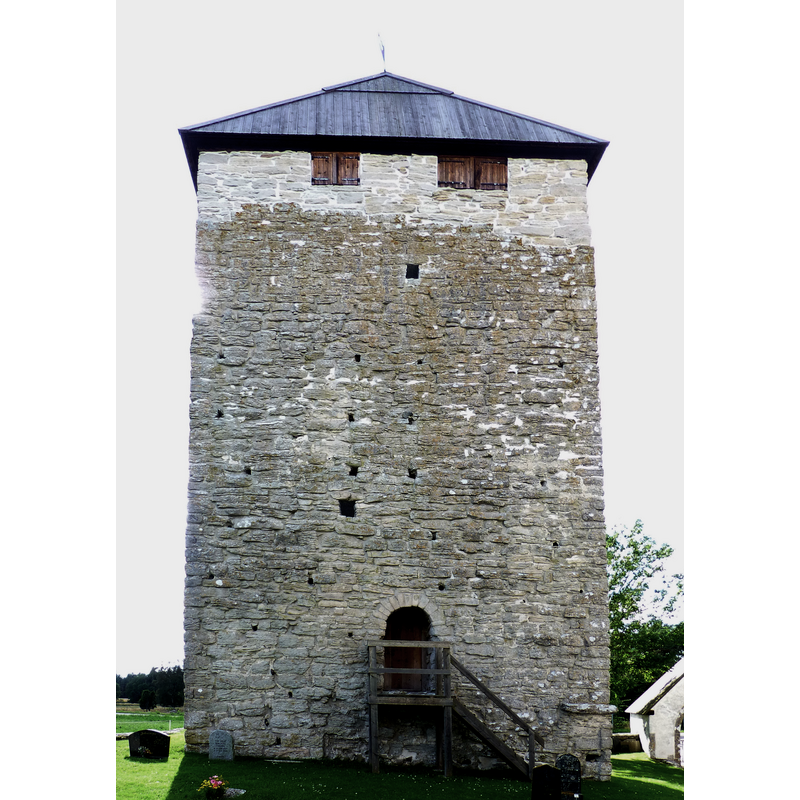 the fortified tower right next to the church; east view