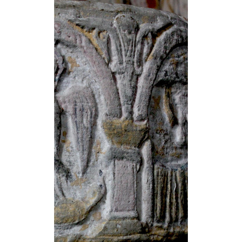 quite different from the other two, with thistle-like leaves; here the capital is roughly a cushion-capital, and the column is square