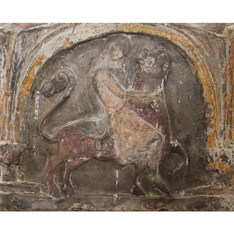 on the west side of the basin [orientation is approximate] -- Samson rides (?) a lion