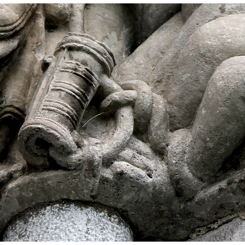Harrowing of Hell; detail: the medieval contraption that ties Satan's hooves