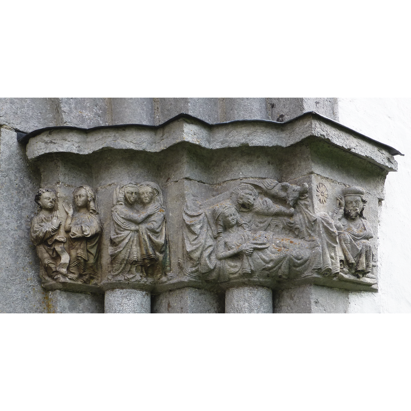 three scenes on this side [L->R]: Annunciation to Mary - Visitation - Nativity with Dream of Joseph