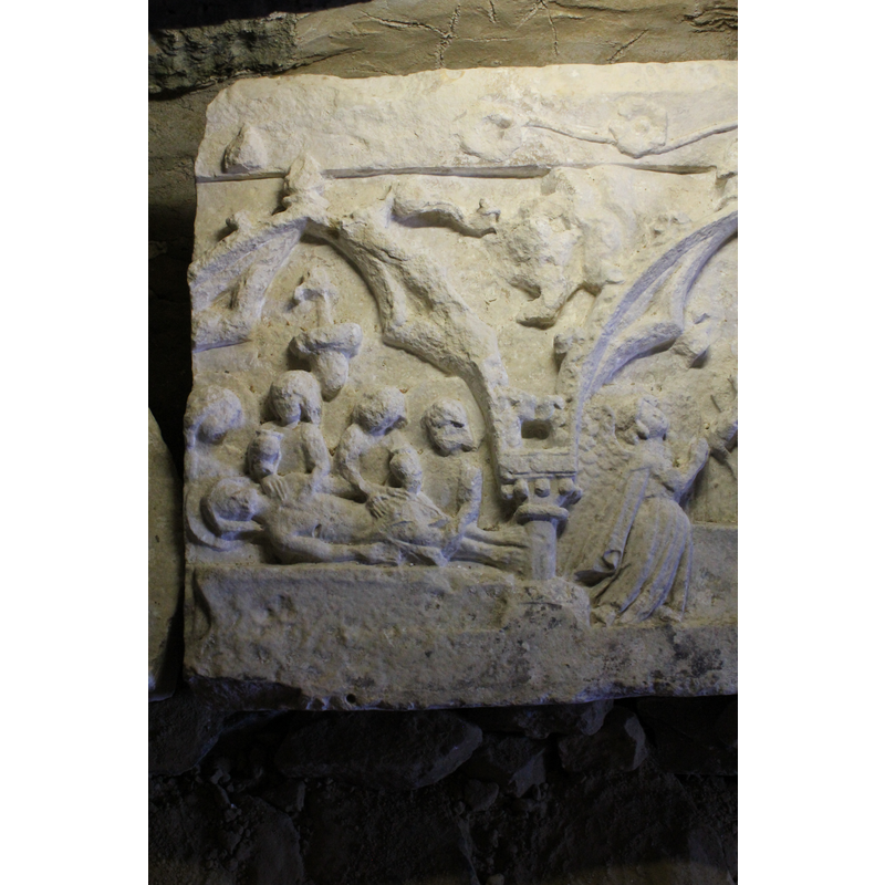detail of a 14th-century sculpture now kept in a room of the former abbey, now a lapidarium