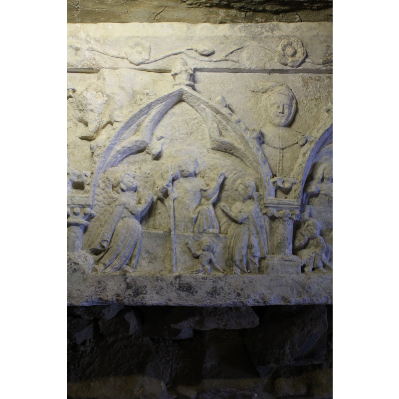 detail of a 14th-century sculpture now kept in a room of the former abbey, now a lapidarium