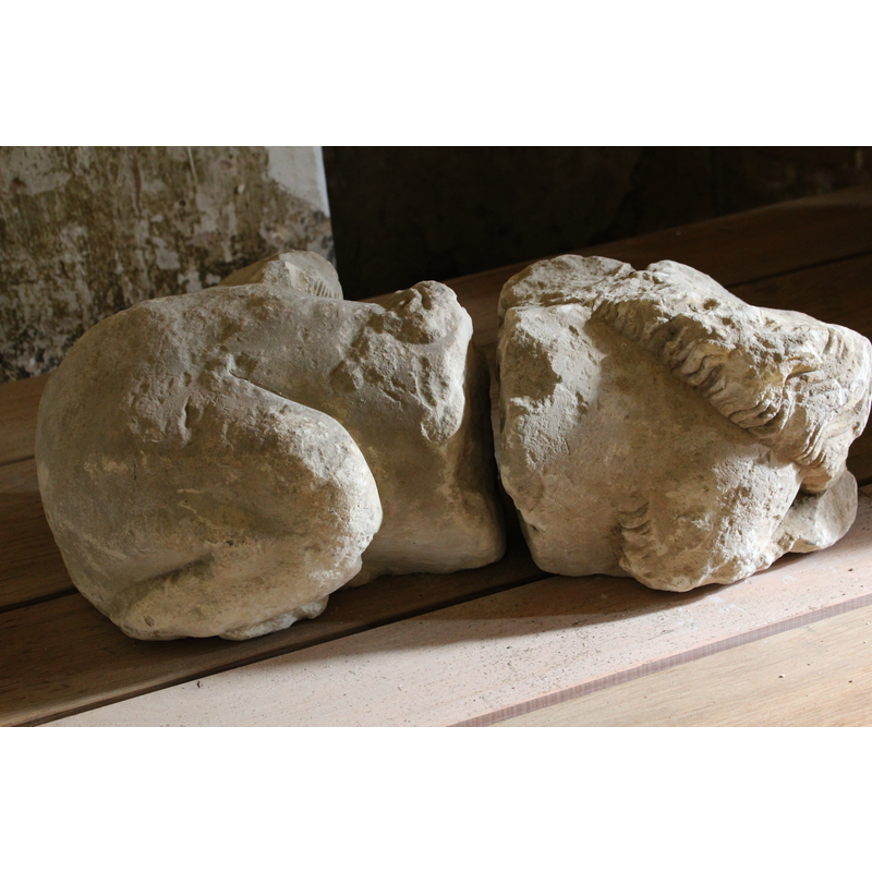 sculptural remain -a lion- now kept in a room of the former abbey, used as lapidarium