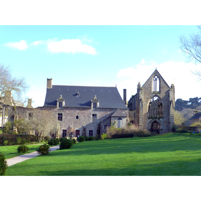 view of the abbey from the seaside: the remains of the abbey church on the right; to its left, the 'Duke's building'