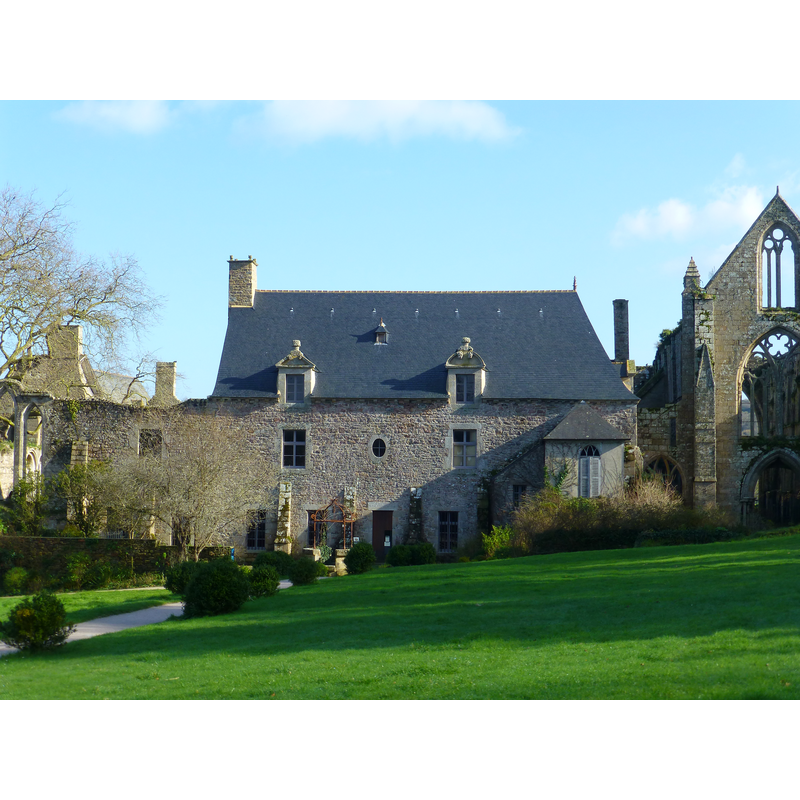 view of the abbey from the seaside: the remains of the abbey church on the right; to its left, the 'Duke's building'