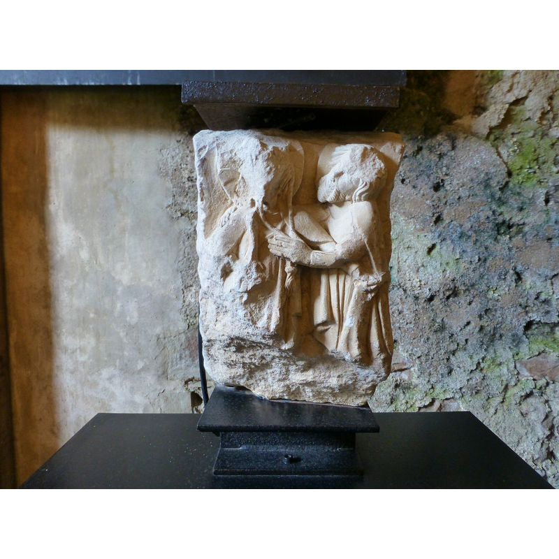 Passion of Christ: Judas' kiss -- originally from an altar in the abbey church; now in the abbey's museum