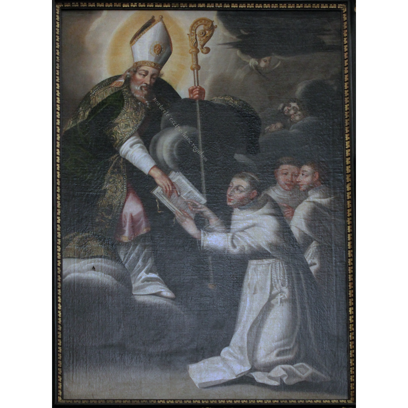 painting depicting St. Agustin handing of the rule to St. Norbert