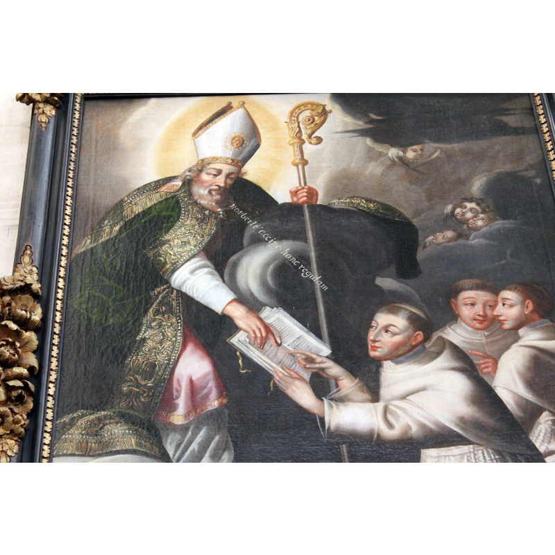 painting depicting St. Agustin handing of the rule to St. Norbert