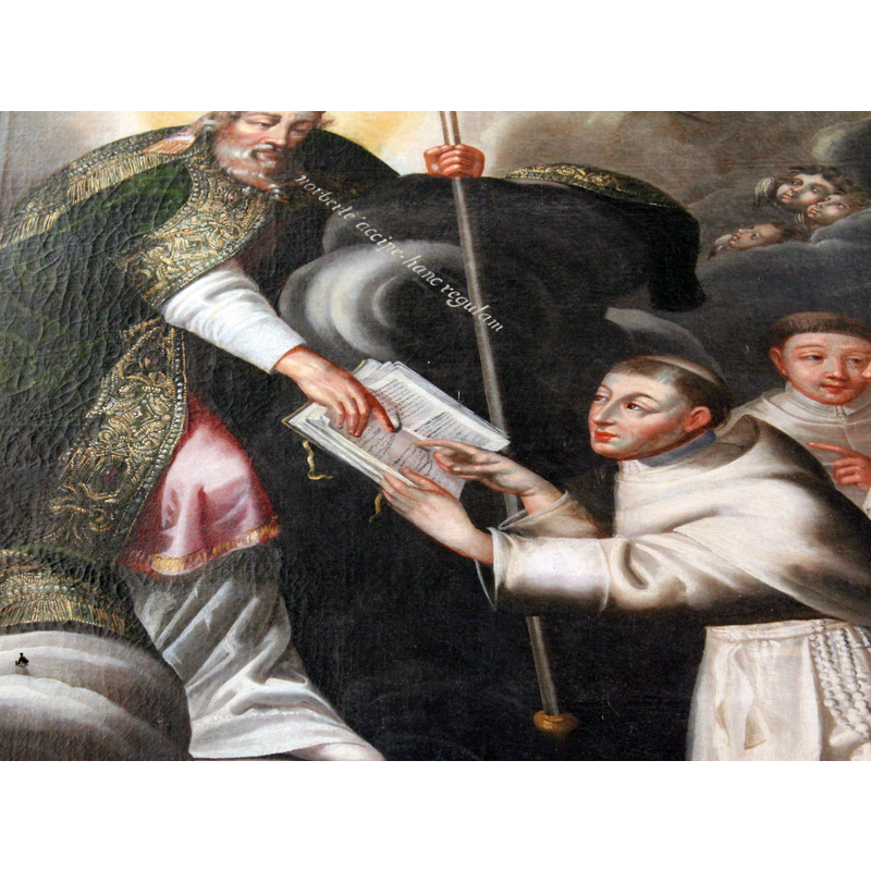 painting depicting St. Agustin handing of the rule to St. Norbert