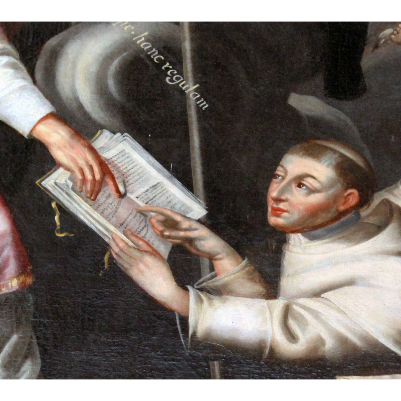 painting depicting St. Agustin handing of the rule to St. Norbert