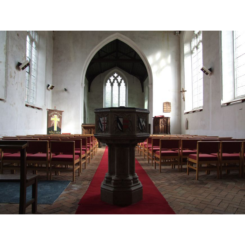 at the west end of the nave, looking east