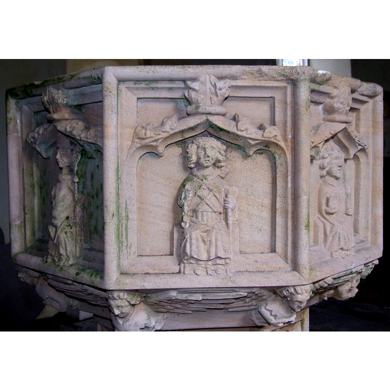 on the southwest side of the basin -- identification tentative, based on the saltire cross on his chest