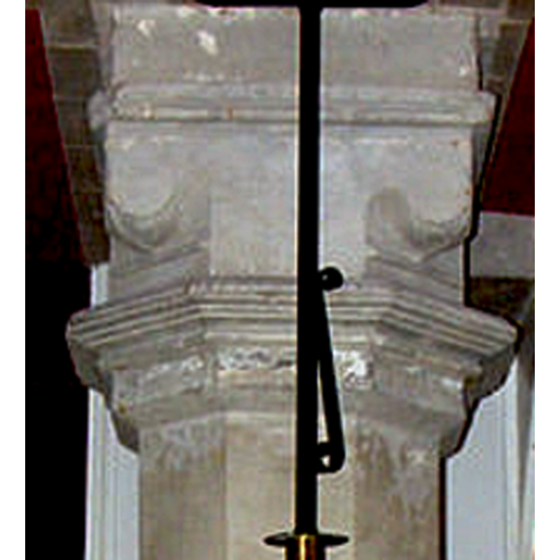 seen here *rotated 180 degrees* is the lower base of the font in this church; this part is claimed to be the basin of the medieval font