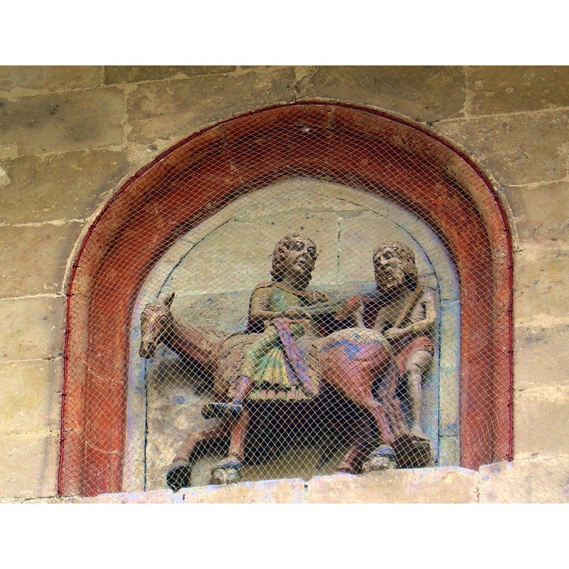 the Romanesque (?) statue of St. Martin, patron saint of this church, above the west portal
