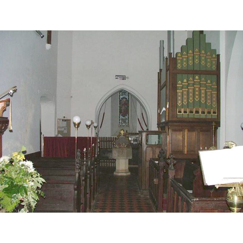 with the font beneath the tower