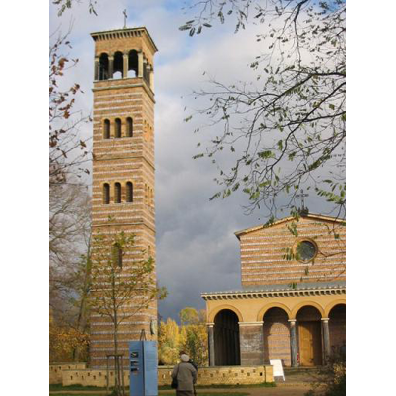 west end of the church and detached bell tower