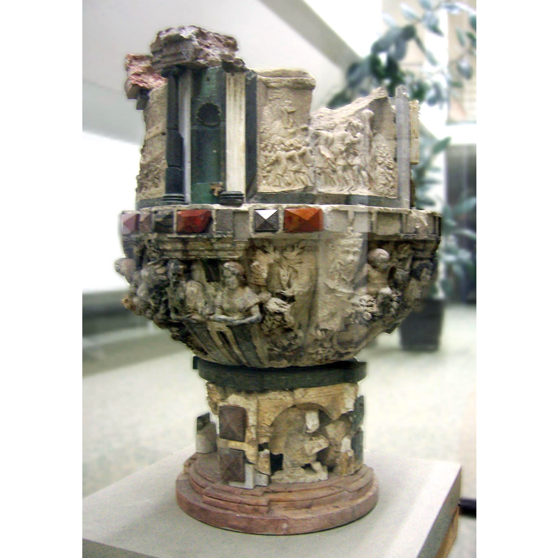 partially visible in the remains of the basin