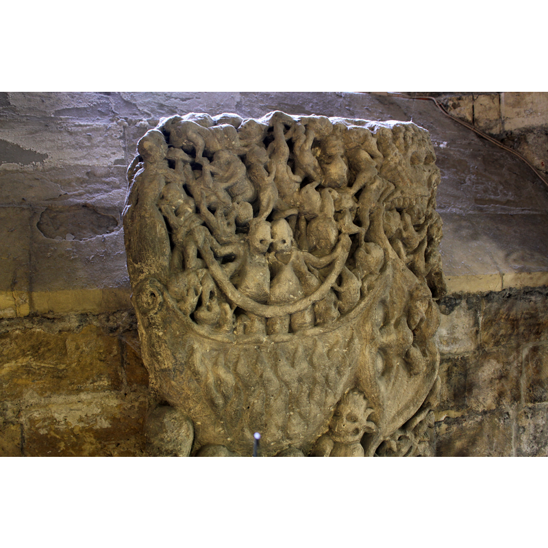 the 'Doomstone' in the crypt: said to be from the Norman building here